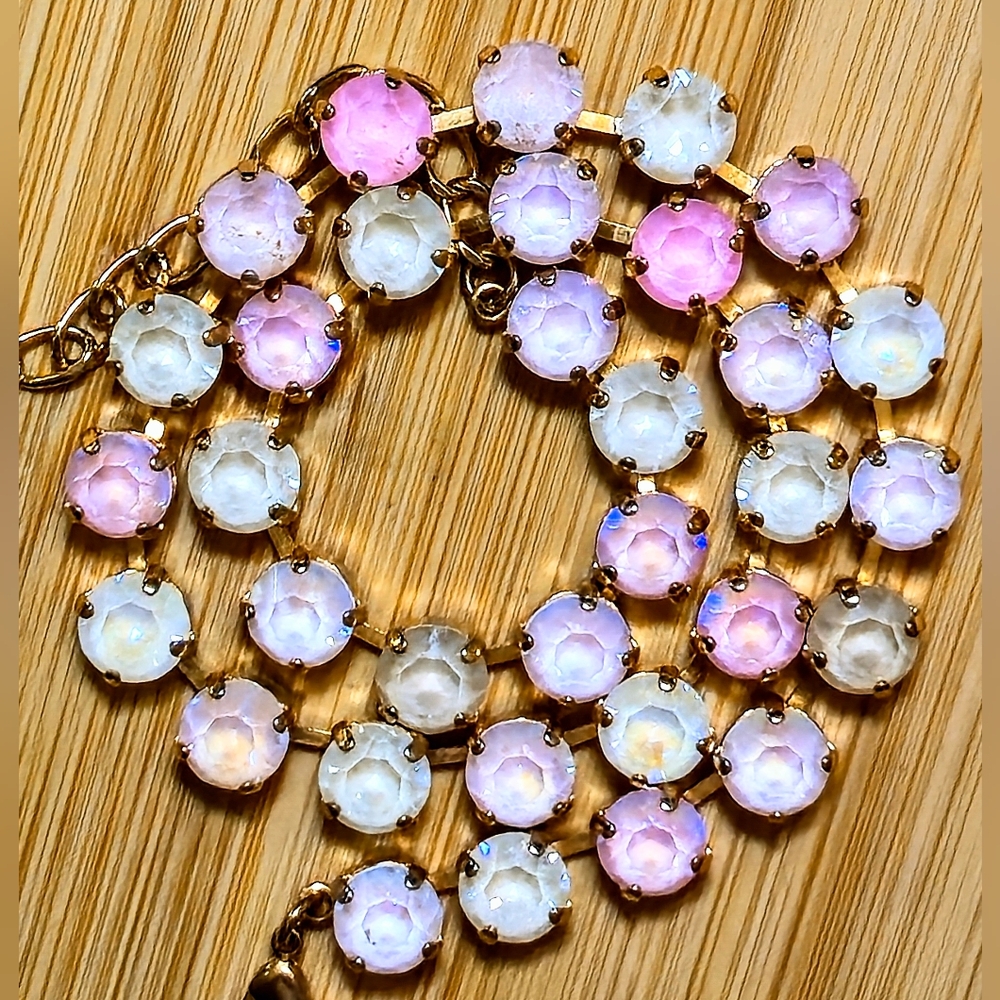 Pink Strawberry Shortcake Crystals in 18K Classic Gold Plated Tennis Necklace